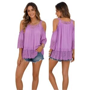 NWT Oliver by Escio Boho Lace Crochet Cold Shoulder Top Sz Medium Pink